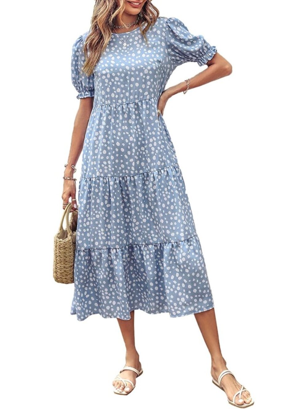 Floral Short Sleeve Midi Dress for Women - Summer Casual Chic Outfit